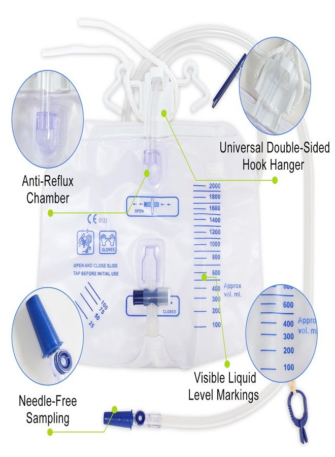 ELERA 5 Pack Urinary Drainage Bag with Anti-Reflux Chamber, 2000ml Professional Adult Urine Bags for Home and Hospital Use -Catheter Bags - Image 3